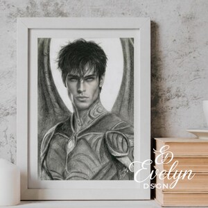 Retrato en grafito inspirado en Shadowsinger | Arte mural de fantasía oscura y estilo literario | Dibujo realista a lápiz, póster clásico en papel mate imagen 3