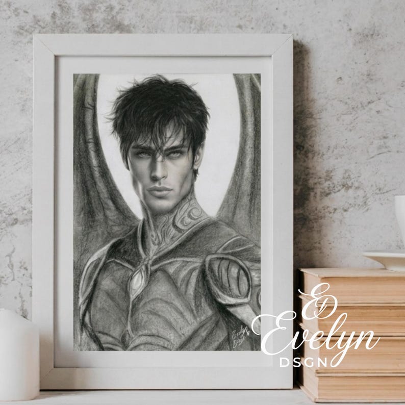 Retrato en grafito inspirado en Shadowsinger | Arte mural de fantasía oscura y estilo literario | Dibujo realista a lápiz, póster clásico en papel mate imagen 3