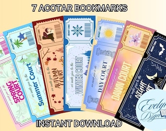 ACOTAR Court Lesezeichen Bundle – Printable PDF, 7 Fantasy-Tickets, Buchclub Lesezeichen, Sofort-Download, BookTok