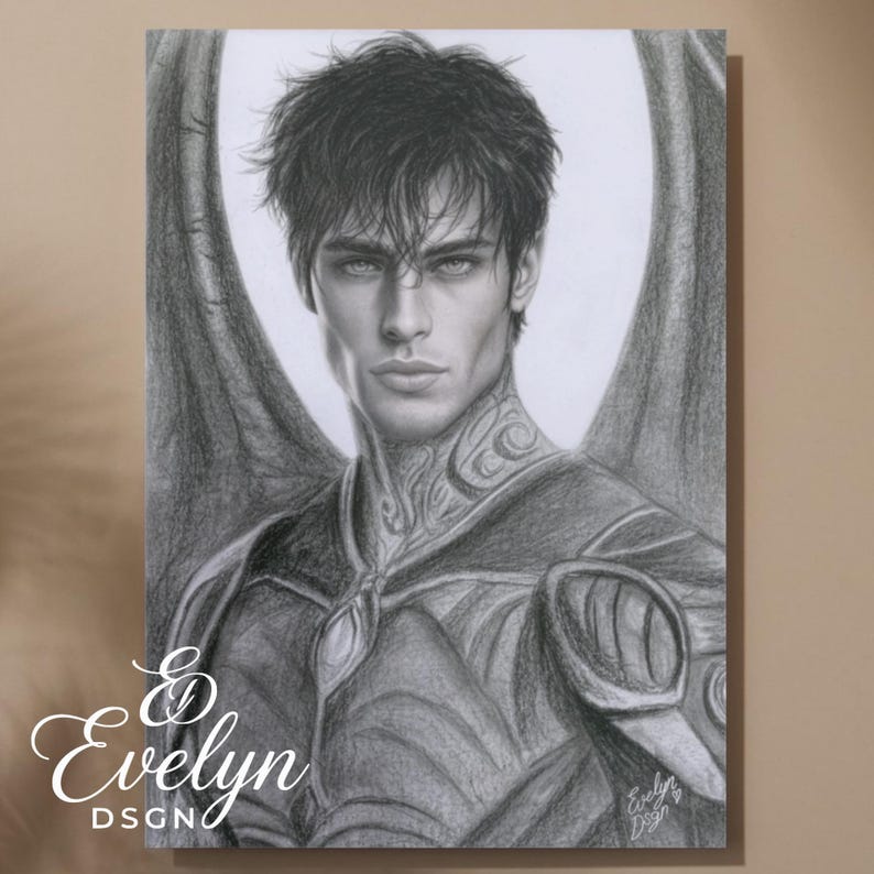 Retrato en grafito inspirado en Shadowsinger | Arte mural de fantasía oscura y estilo literario | Dibujo realista a lápiz, póster clásico en papel mate imagen 2