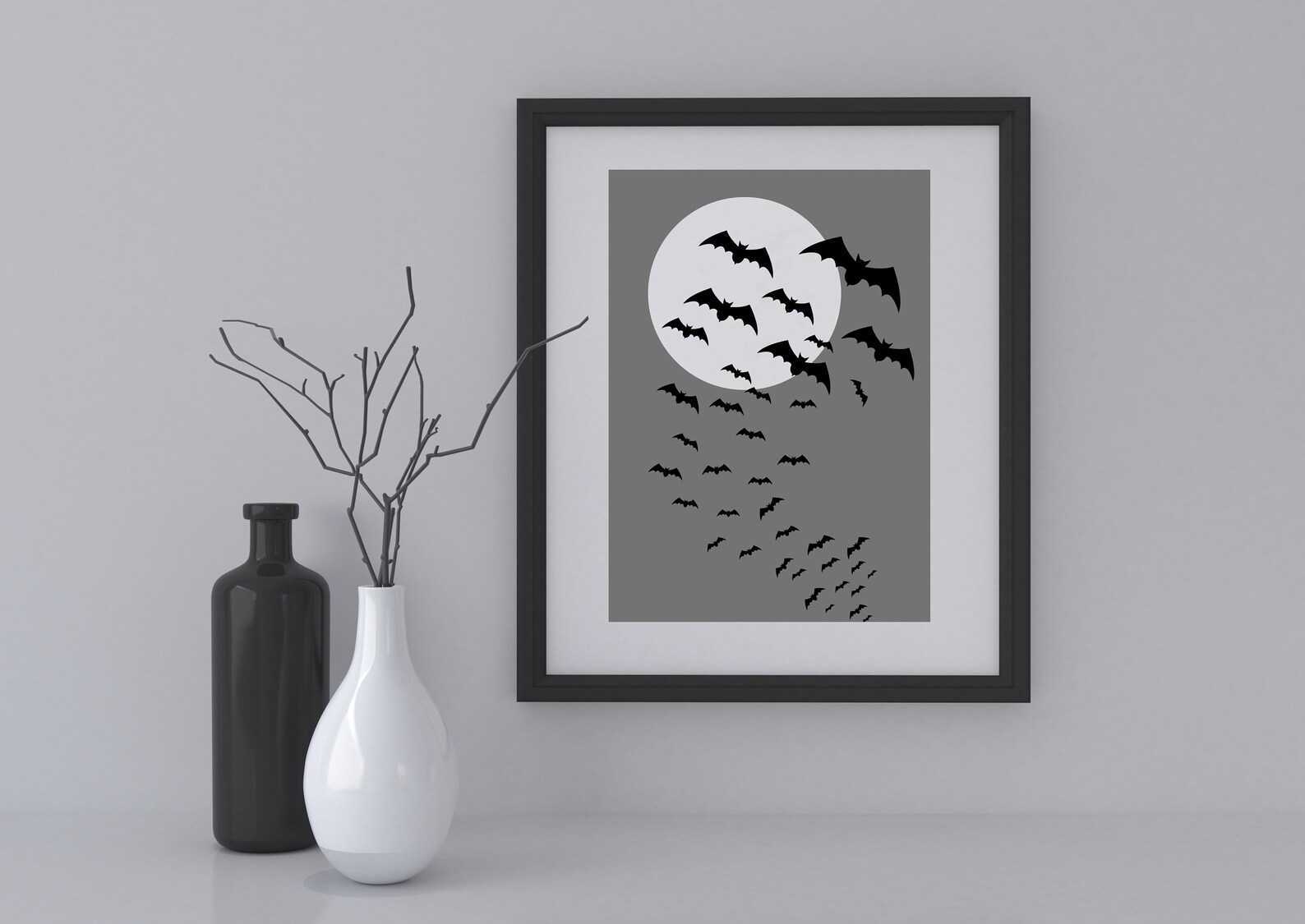 Bats and Full Moon Wall Art Halloween Printable Halloween - Etsy