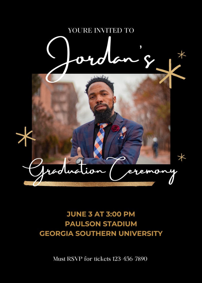 Black and Gold Graduation Invitation Template, Grad Celebration, Fully Black and Gold Graduation Invitation Template, Grad Celebration, Fully