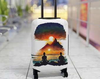 Yoga Sunset Luggage Cover: Polyester Spandex Suitcase Protector