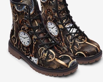 Steampunk Combat Boots: Eco Leather Festival Boots