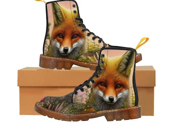 Floral fox boots, cute fox, cottagecore boots, woodland cretures,Women's Canvas Boots.unisex,gift for her, Cute Fox  Animal Lover , Nature