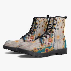 Custom Klimt-Inspired Vegan Leather Boots – Artistic Eco-Friendly unique Footwear for Women