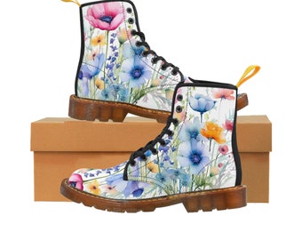Bloemen pastel gebloemde dames canvas laarzen, aquarel bloemen, pastel, op maat gemaakte laarzen, op maat gemaakte laarzen, cadeau voor haar, gebloemde laarzen