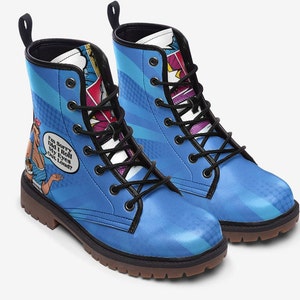 Blue pop art boots, vegan leather,combat boots, lace up boots, custom made boots, funky boots, festival boots, boho boots, stylish boots