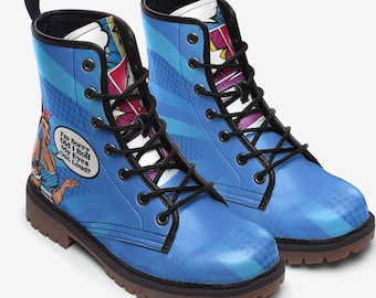 Blue Pop Art Vegan Leather Combat Boots