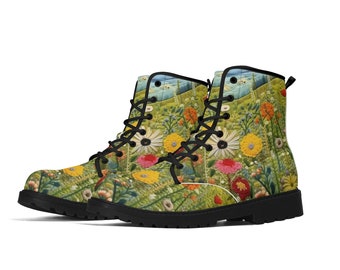 Yellow flowered custom made to order, made to order beautiful embrodiered effect  boots, gift for gift for her,