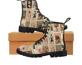 Junk Journal laarzen, Victoriaans, apocatherie, boho laarzen, op maat gemaakt, hippie laarzen, dames canvas laarzen, cadeau voor haar, dames canvas laarzen