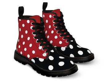 Polka Dot Vegan Lederstiefel: Handgefertigte maßgeschneiderte Damenschuhe