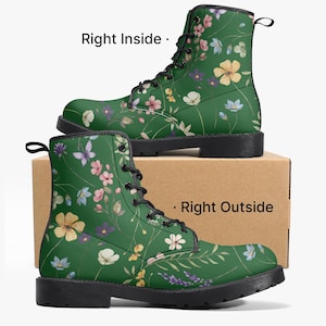 Green floral custom made boots,made to order boots,unique boots,festival boots,combat boots,