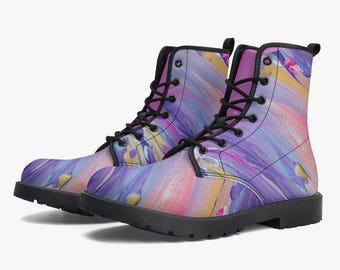 Custom made paint effect boots,unique multi colour bespoke boots,unique boots,eco leather,boho boots,festival wear boots