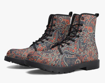 Paisley Vegan Leather Boots: Custom Unisex Hiking Boots