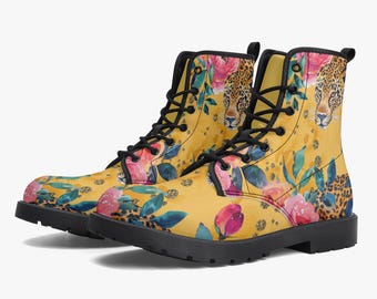custome masde vegan leather floral leopard prinboots