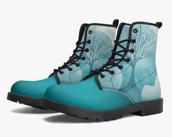 Turquoise blue and white faux Leather Boots,custom made,unique boots,made to order,funky boots,festival boots,boho boots,combat boots,unisex