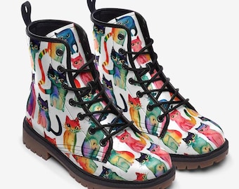 Custom made cat boots, cat lovers, custom made boots, made to order boots, cat lovers, gift for cat lovers, eco leather combat boots, cats