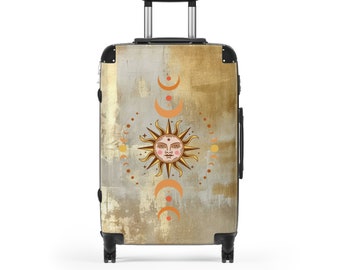 Vintage Sun Moon Designer Luggage Set: Celestial Travel Bags