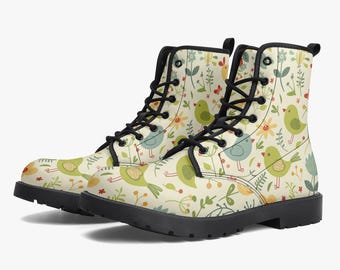Custom made spring bird pattern eco leather boots
