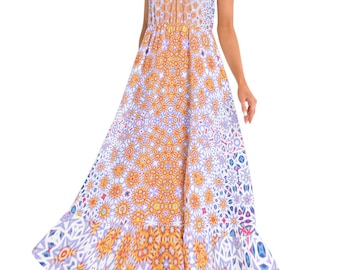 Vestido longo com alças finas e estampa floral: Boho Chiffon com babados na bainha