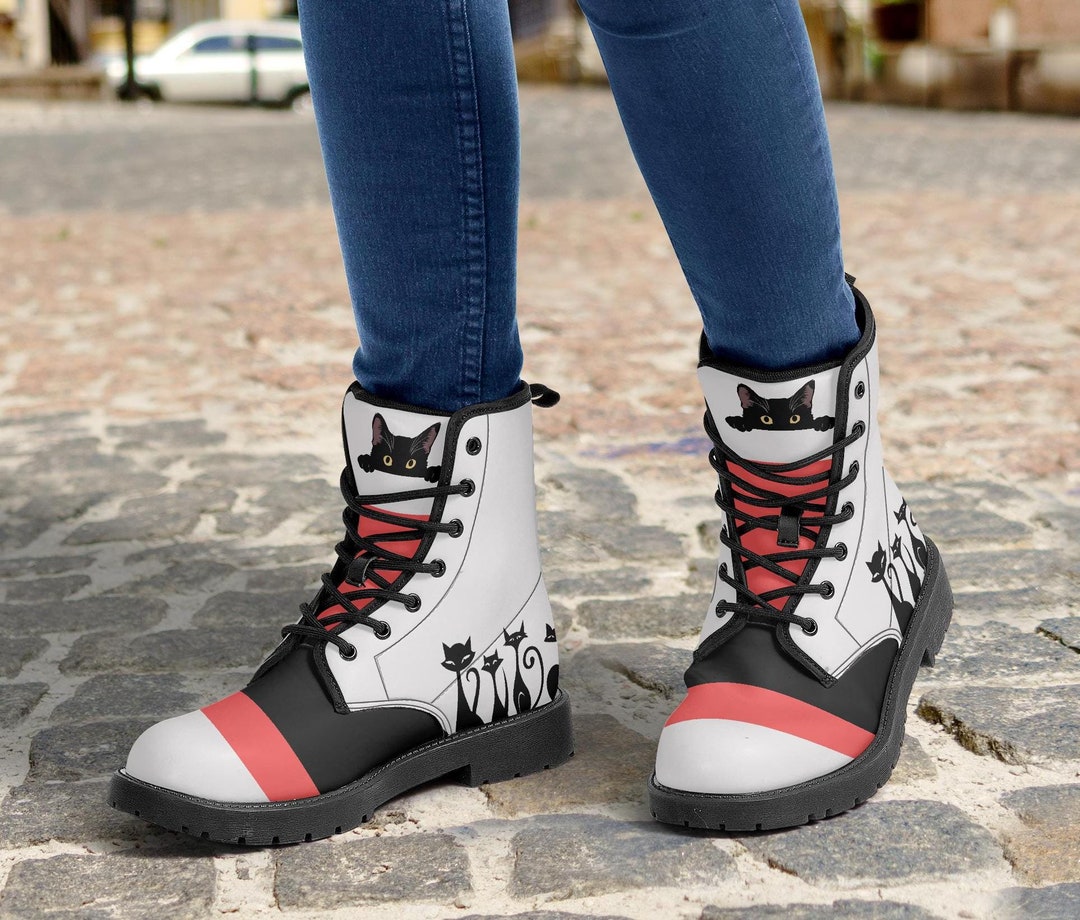 Custom Cat Boots | White Black Red Festival Boots | Made-to-order Vegan ...