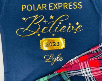 Pyjama de famille assorti Polar Express 2023, pyjama, pyjama, boîte de réveillon de Noël, pyjama xxl, pyjama tartan, pyjama Believe