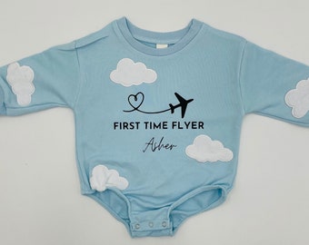 First time flyer outfit, romper, sweatshirt