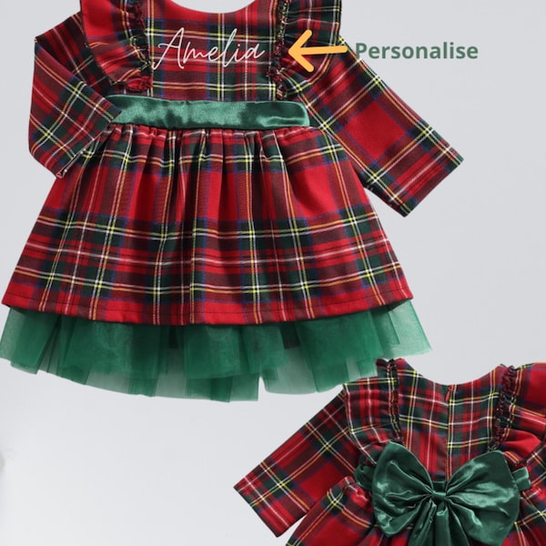 Christmas Outfit, Christmas tartan dressReindeer Outfit, First/1st Christmas jumper, kids romper, baby outfit Outfit, Christmas Tartan dress