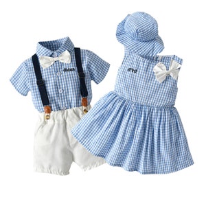 Big Brother Big Sister Outfit, Matching Siblings Dress & Boys Suspender Suit Set , Coordinating Outfits for Special Occasions
