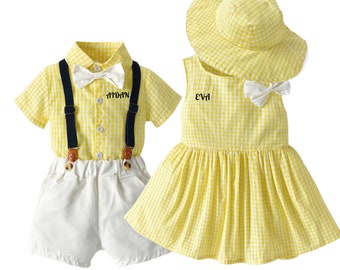 Big Brother Big Sister Outfit, Matching Siblings Dress & Boys Suspender Suit Set , Coordinating Outfits for Special Occasions