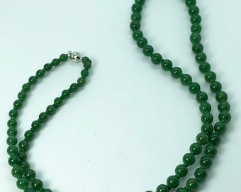 Natural Untreated Burmese Jade Bead Necklace, Type A Jadeite Necklace in 18K White Gold & Diamonds, Certified by an Authentication Report