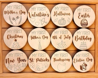 BABY MILESTONE DIGITAL file for laser cutters, Wooden Baby Milestone discs, first holidays milestone, glowforge svg, laser cut digital file