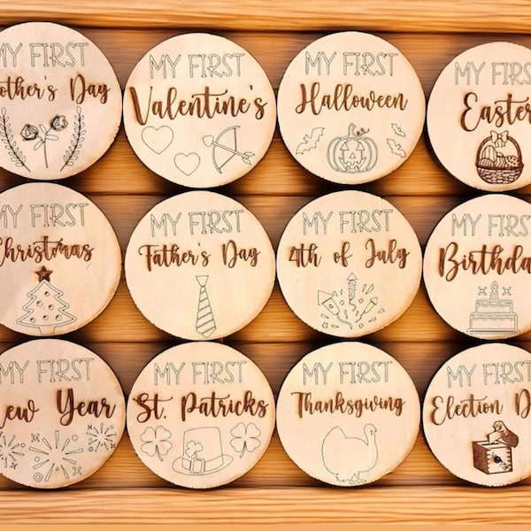 BABY MILESTONE DIGITAL file for laser cutters, Wooden Baby Milestone discs, first holidays milestone, glowforge svg, laser cut digital file