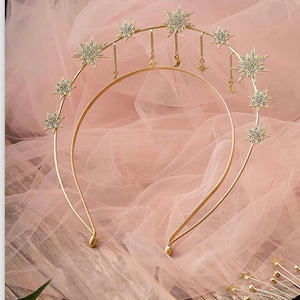 Halo Crown Stars Goddess Crown Halo Headband Tiaras and Crowns for Women Boho Bridal Wedding Headpiece