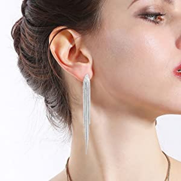 Long Tassel Dangle Drop Earrings for Woman Teen Girls,Silver/Gold Punk Sleek Metal Chain Earrings Wedding Bridesmaid Jewelry