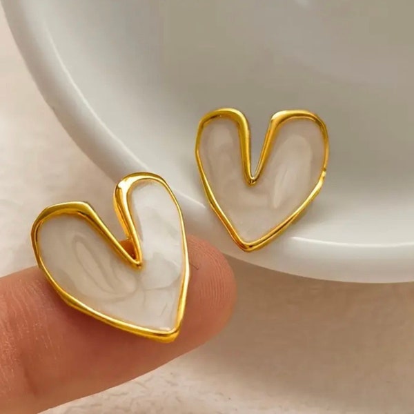 Heart Shape Pearl Hoop Earrings-Tiny Colorful Heart Design Stud Earrings Alloy Jewelry Elegant Simple Style Suitable For Women Dating Daily