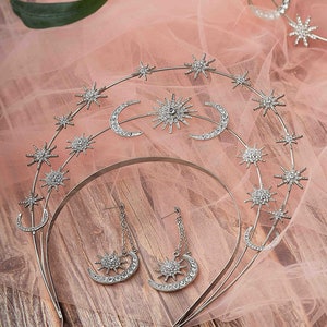 YAEISM Silver Halo Crown Moon Stars Goddess Crown Alloy Goddess Headpiece Party