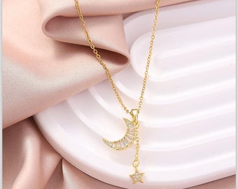 Crescent Moon Star Pendant Necklace for Women Mother day gift