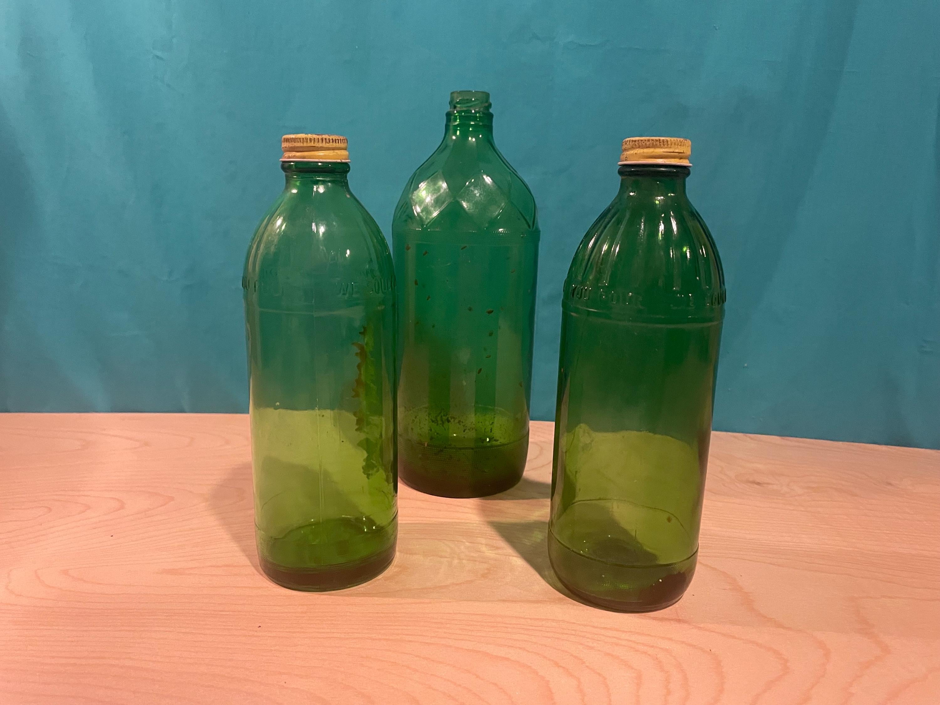 Vintage 3 Green Glass Bottles We Squeeze You Pour - Etsy