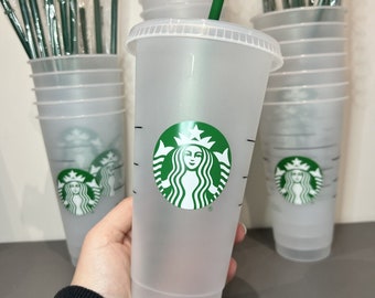 Reusable Uk Starbucks Cold Cup Tumbler-Clear w/ Lid & Straw 24oz - Coffee Cup - Frosted - Bulk buy - Personalised Option available