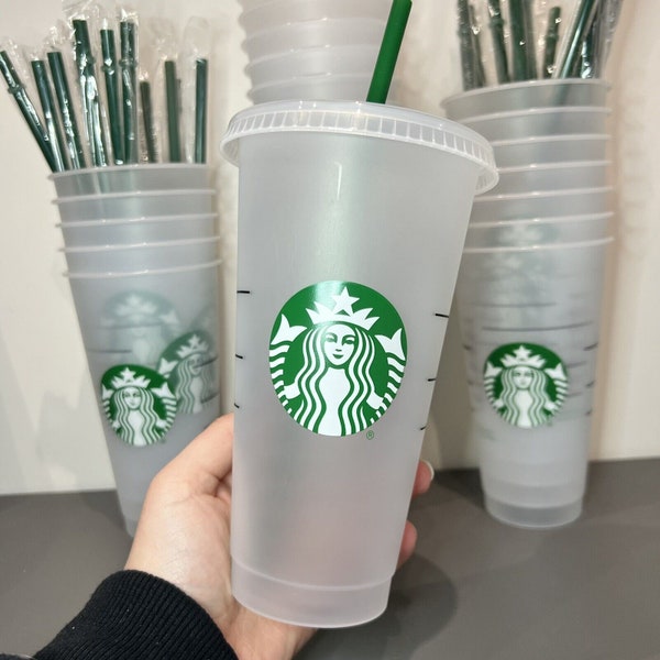 Reusable Uk Starbucks Cold Cup Tumbler-Clear w/ Lid & Straw 24oz - Coffee Cup - Frosted - Bulk buy - Personalised Option available