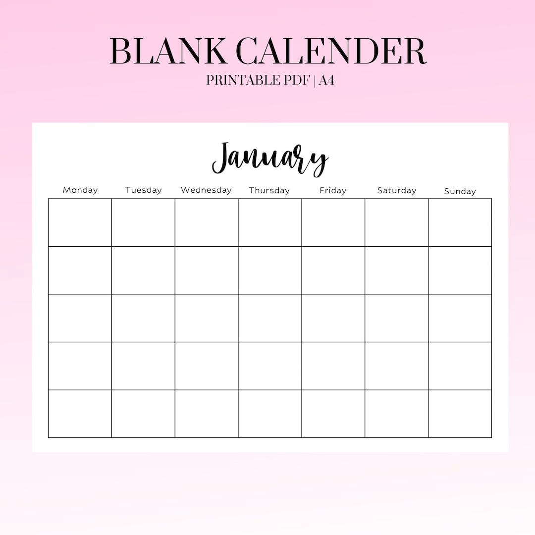 Blank Digital Calendar | Digital Planner | Simple Calendar | Printable ...