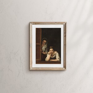 Bathroom Art Humor Funny Portrait Print Classical Vintage Art Instant Download Two Women at a Window Printable Poster Wall Art image 3
