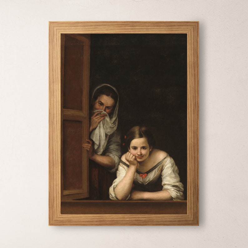 Bathroom Art Humor Funny Portrait Print Classical Vintage Art Instant Download Two Women at a Window Printable Poster Wall Art image 8