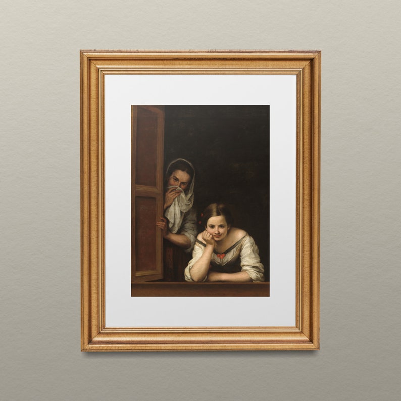 Bathroom Art Humor Funny Portrait Print Classical Vintage Art Instant Download Two Women at a Window Printable Poster Wall Art image 7