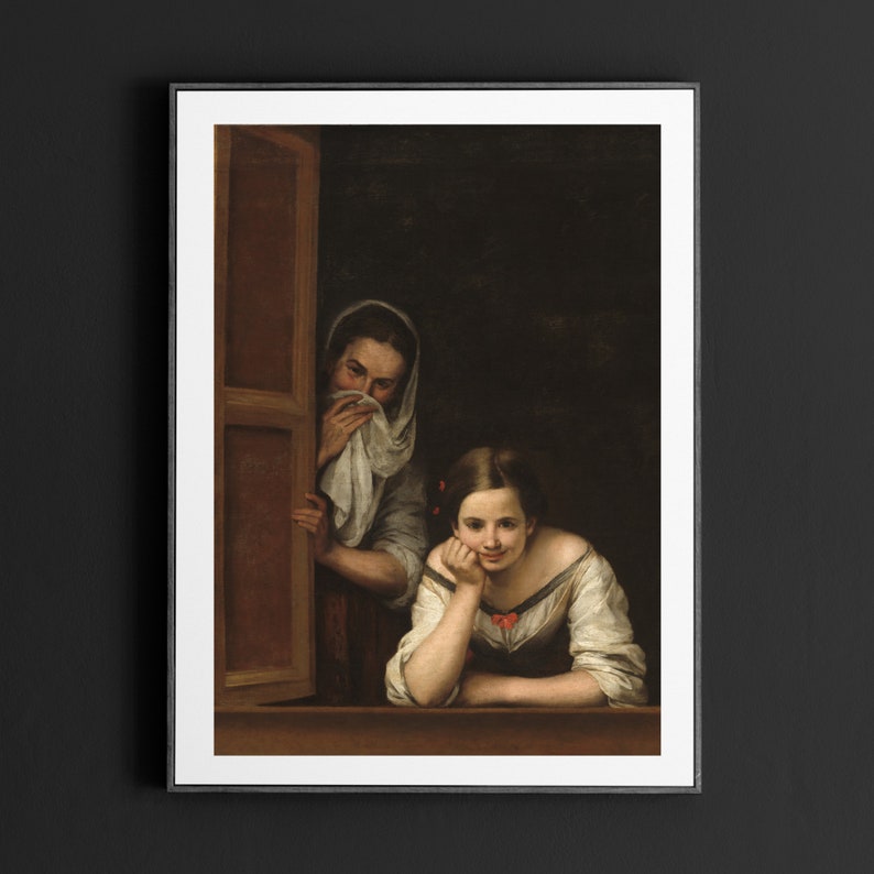 Bathroom Art Humor Funny Portrait Print Classical Vintage Art Instant Download Two Women at a Window Printable Poster Wall Art image 6