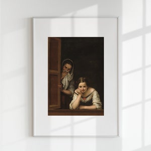 Bathroom Art Humor Funny Portrait Print Classical Vintage Art Instant Download Two Women at a Window Printable Poster Wall Art image 5