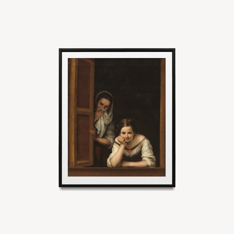 Bathroom Art Humor Funny Portrait Print Classical Vintage Art Instant Download Two Women at a Window Printable Poster Wall Art image 4