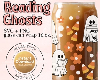 Buch-Geist Libbey 16 Unzen Wrap SVG, Buch Handwerk svg, niedlicher Geist svg, Geist kann Glas svg, 16 Unzen Glas kann wickeln, BookTok svg, Buch-Liebhaber svg, Read